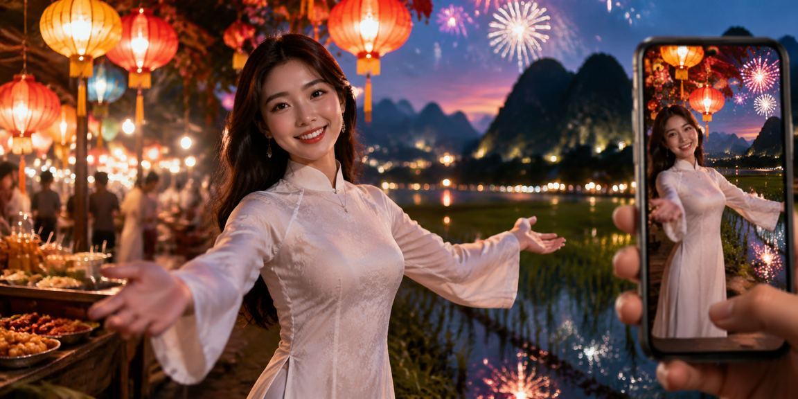 Người dùng tại chợ đêm Ninh Bình dùng điện thoại kiểm tra tài khoản và hoàn tất xác minh danh tính